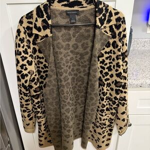 Investments Leopard Print Open-Front Cardigan - Beige and Black